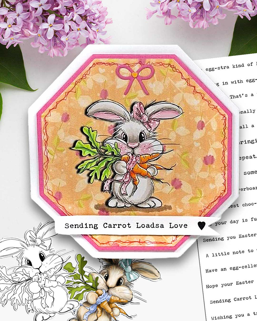 Bunny with carrots - colour printable clipart for Card Making, Scrapbooking, Junk Journal, svg, craft stickers & planners