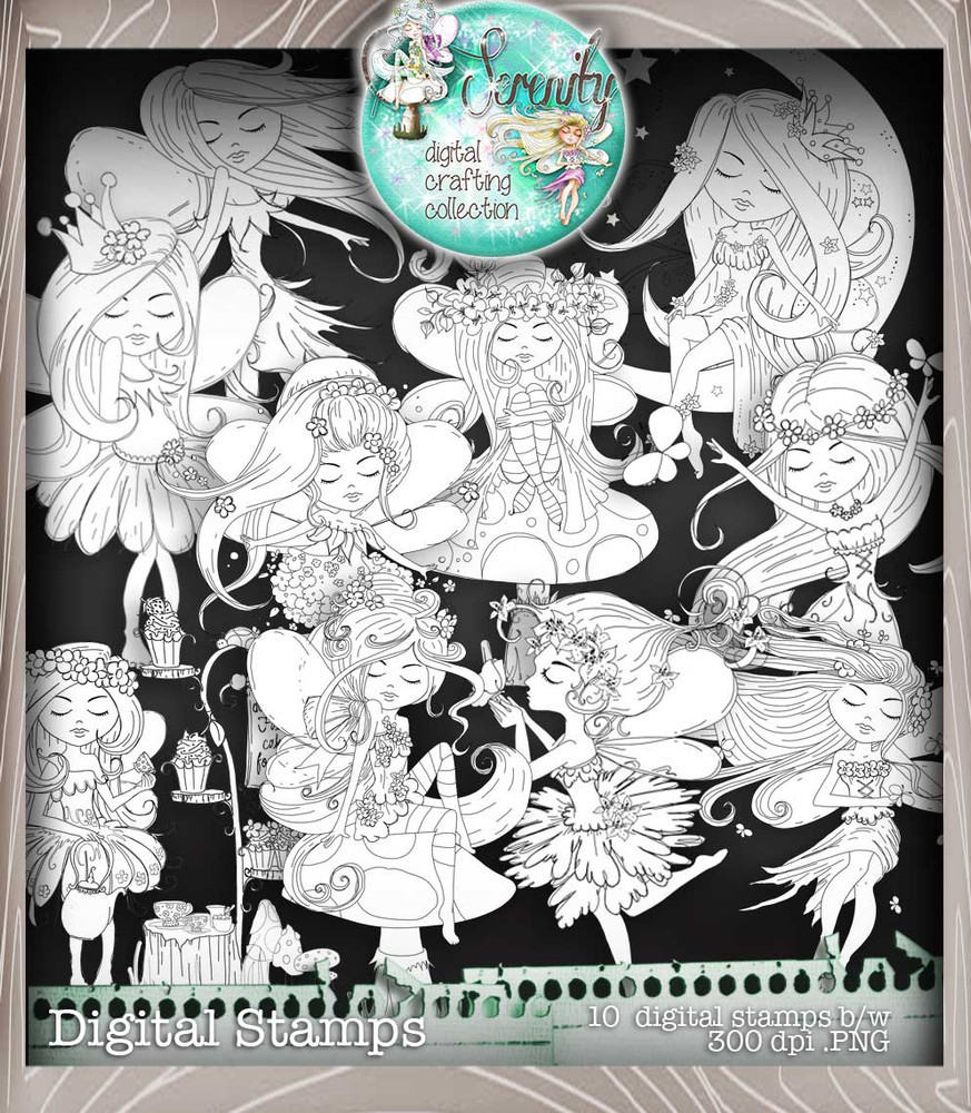 Serenity Fairy Earthstar - Digital Crafts, digital Stamp card making printable downloads.