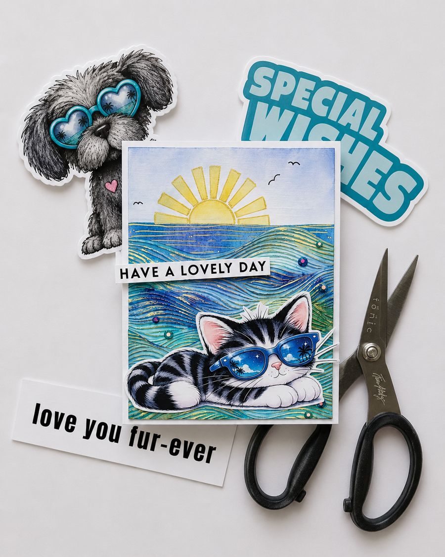 Peaches Cat sun glasses & cocktails Digital Stamp - Cute Fluffy Friends printable craft Download for Card Making Scrapbooking Junk Journals Crafts Stickers