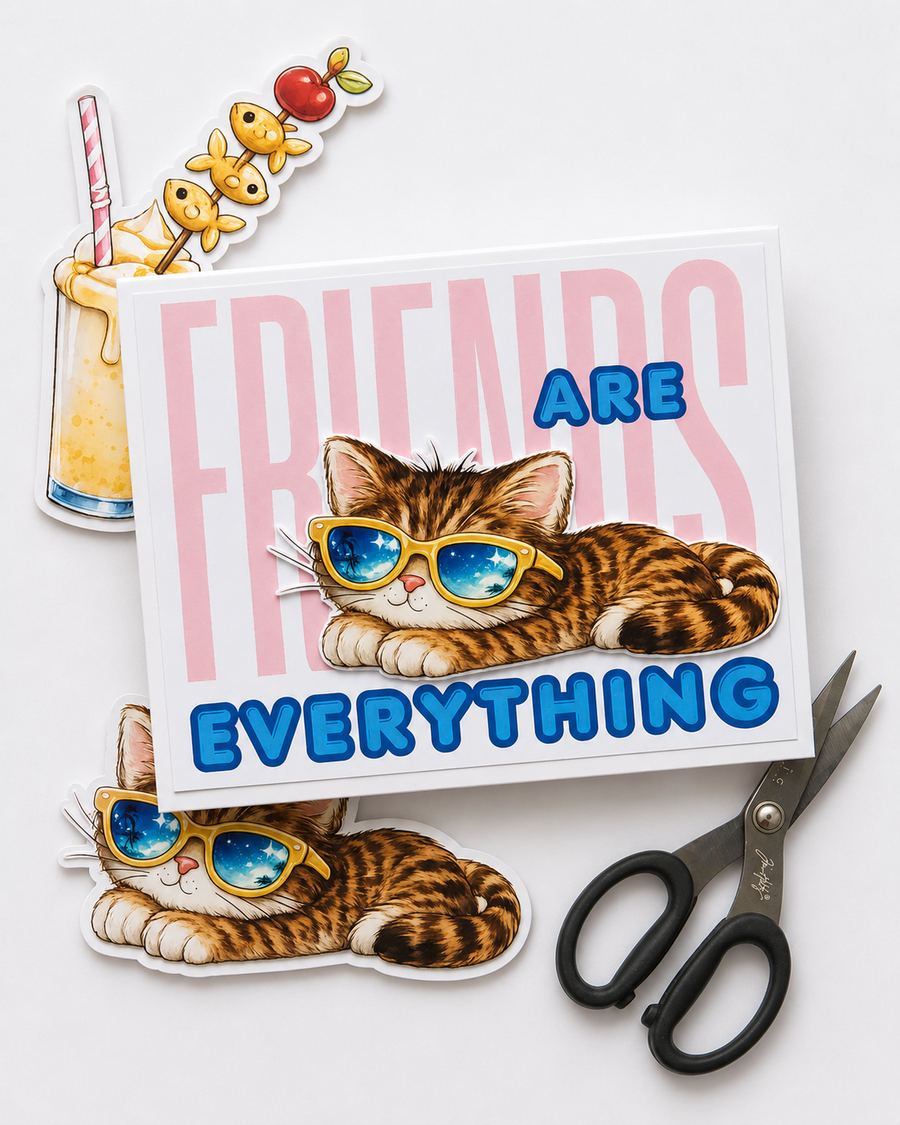 Peaches Cat sun glasses & cocktails Digital Stamp - Cute Fluffy Friends printable craft Download for Card Making Scrapbooking Junk Journals Crafts Stickers