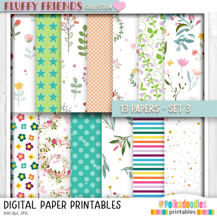 Fluffy Friends printable Digital Stamp & clipart - BIG KAHUNA Bundle - Cute Fluffy Friends printable craft Download for Card Making Scrapbooking Junk Journals Crafts Stickers.