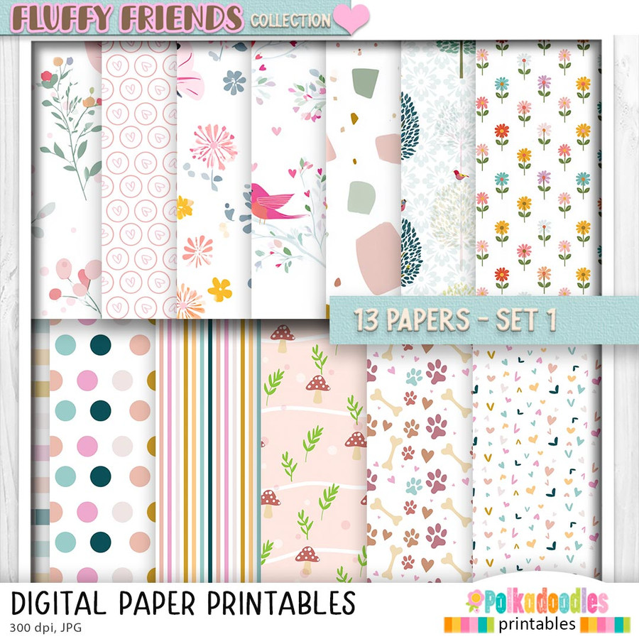 Fluffy Friends printable Digital Stamp & clipart - BIG KAHUNA Bundle - Cute Fluffy Friends printable craft Download for Card Making Scrapbooking Junk Journals Crafts Stickers.