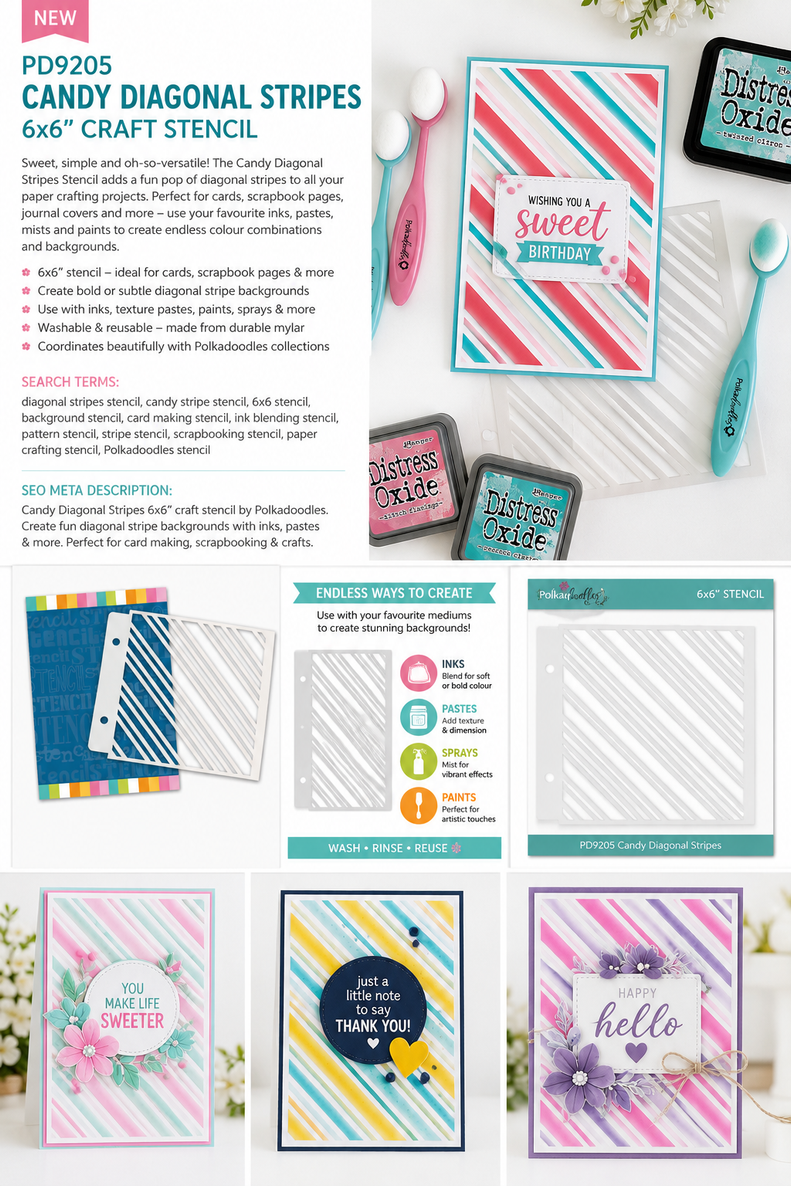 Candy diagonal stripes 6x6" craft stencil.