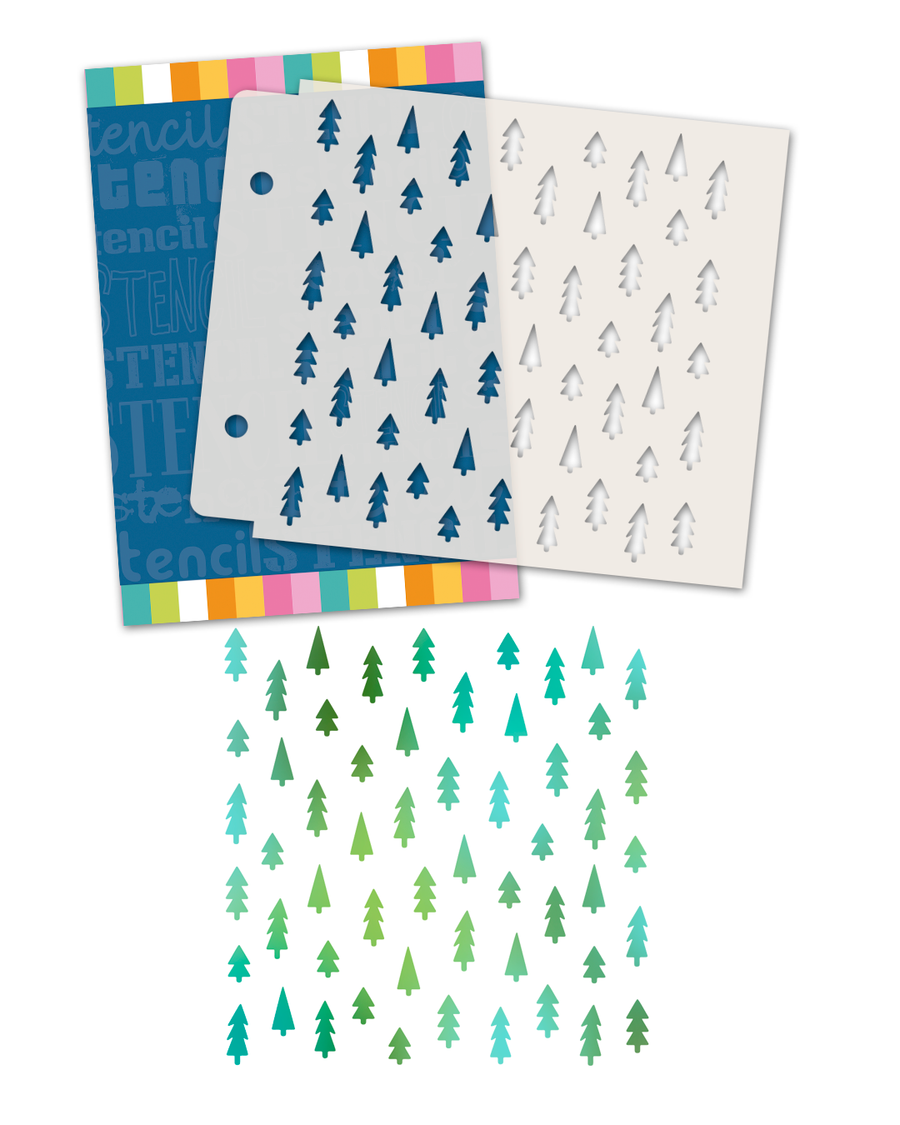 Cute Little trees 6x6" craft stencil