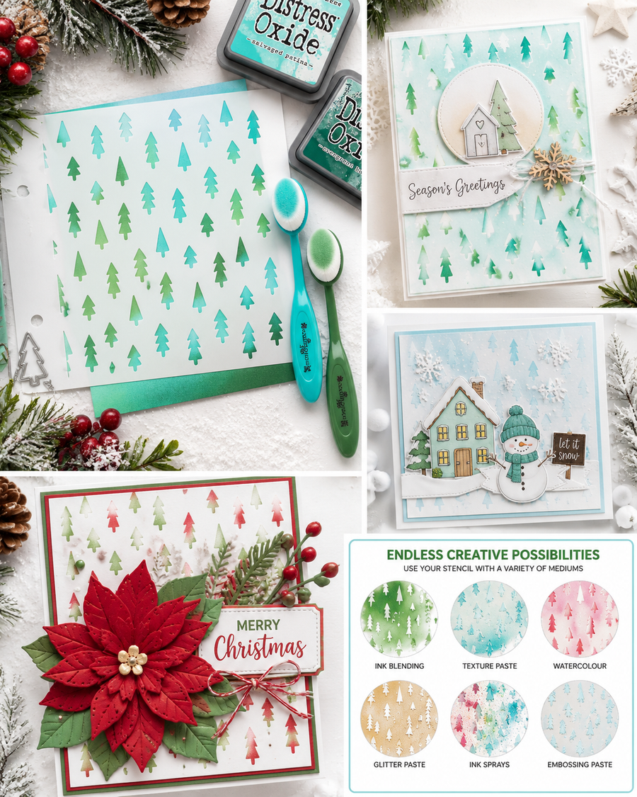 Cute Little trees 6x6" craft stencil