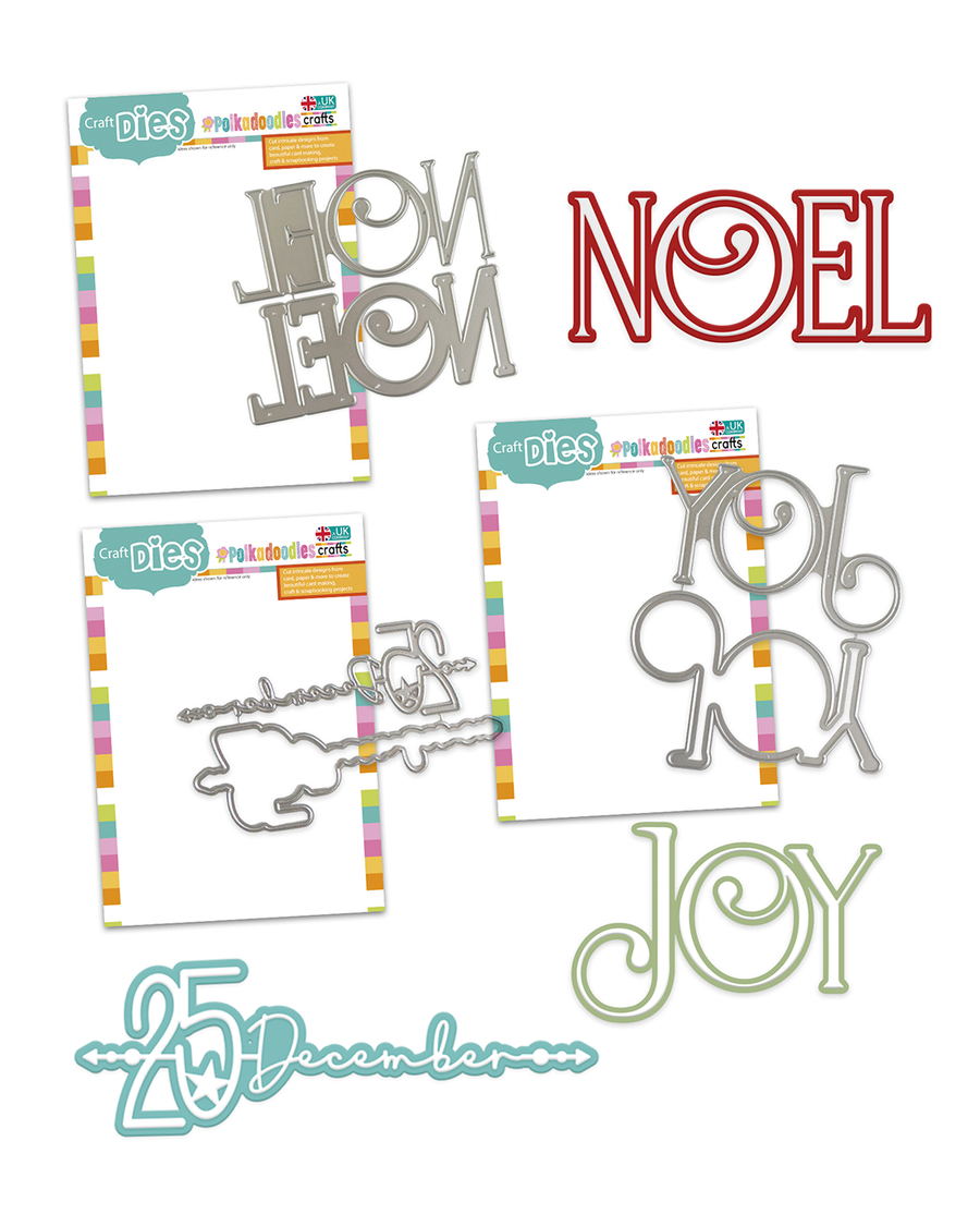 Elegant Christmas word & Date sentiments die bundle - 6 large cutting dies for crafts, card making scrapbooking
