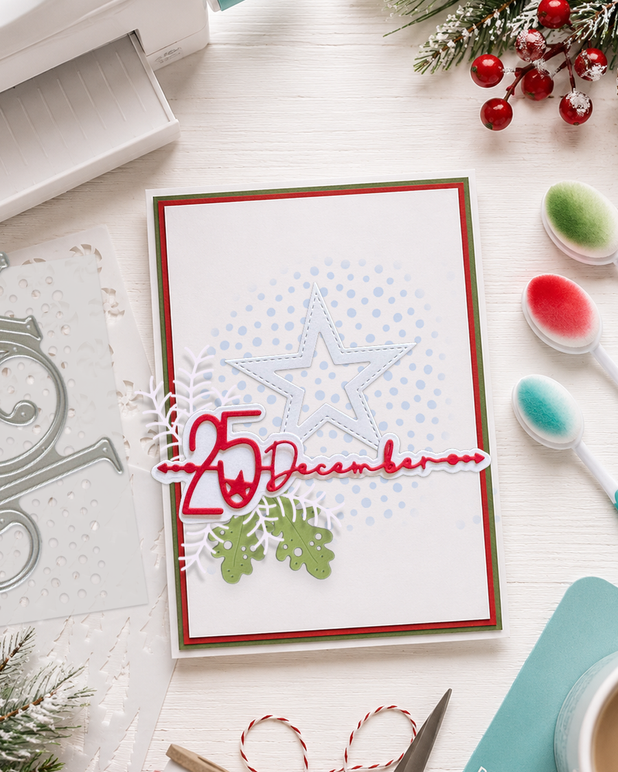 Elegant Christmas word & Date sentiments die bundle - 6 large cutting dies for crafts, card making scrapbooking