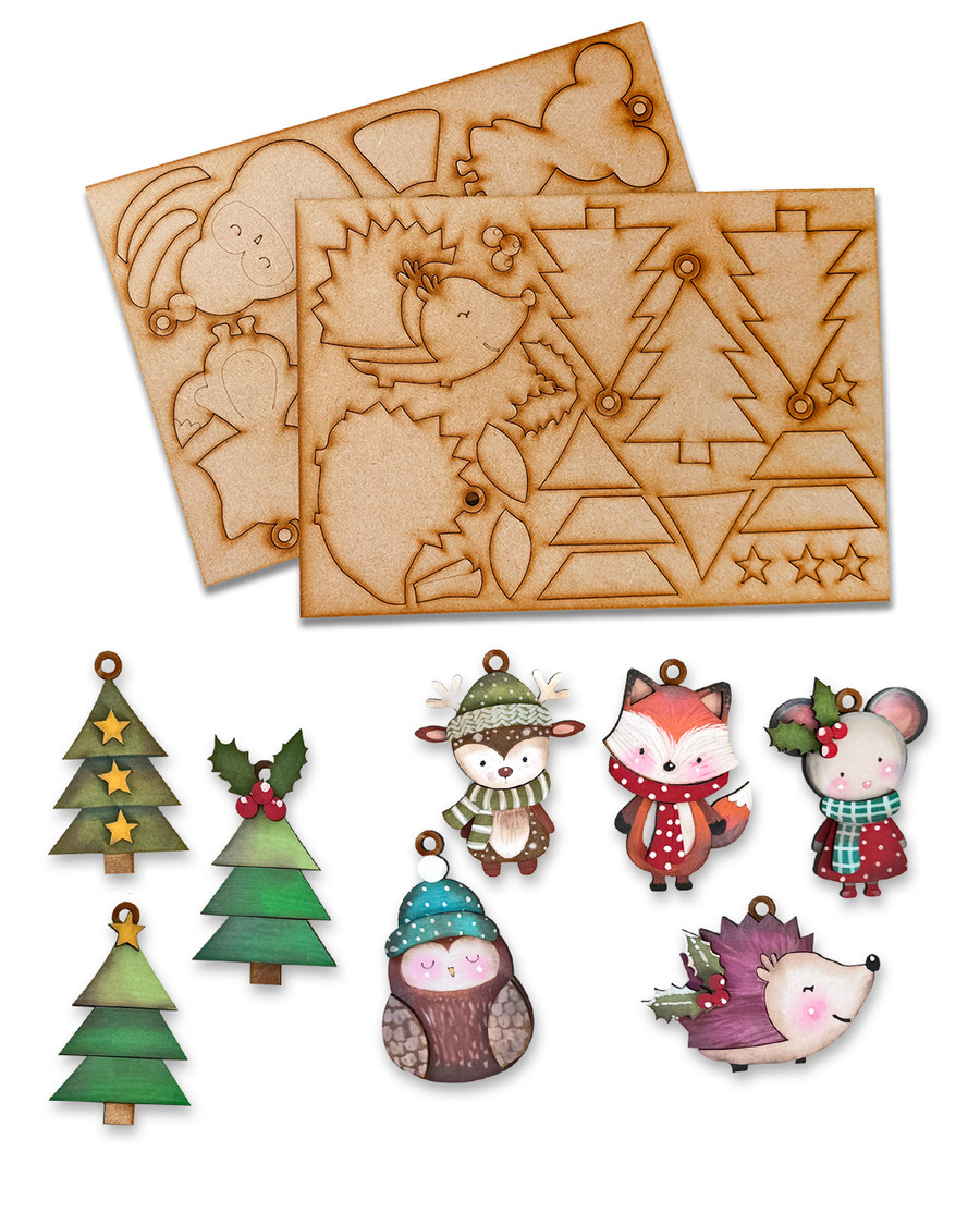 Critters/animals Create & Decorate MDF Ornament Kit | Layered MDF Bauble Decorations