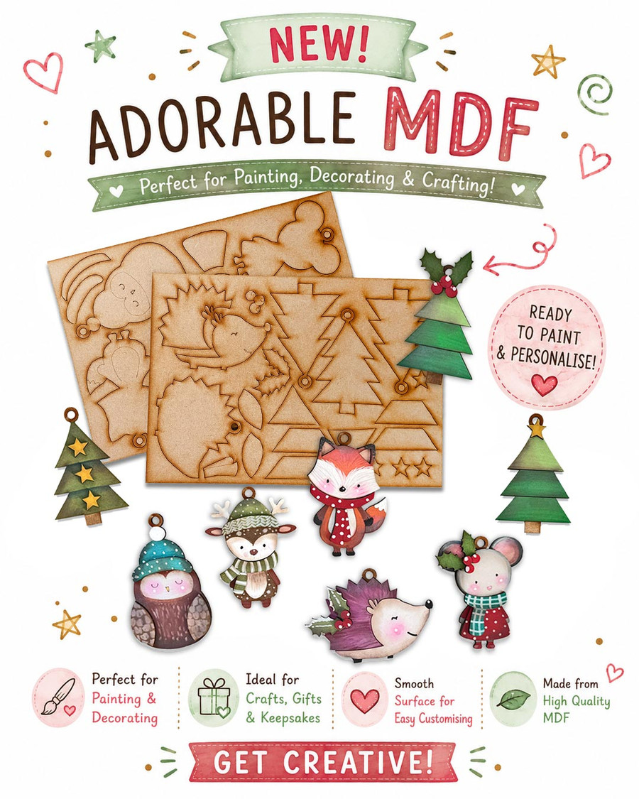 Critters/animals Create & Decorate MDF Ornament Kit | Layered MDF Bauble Decorations