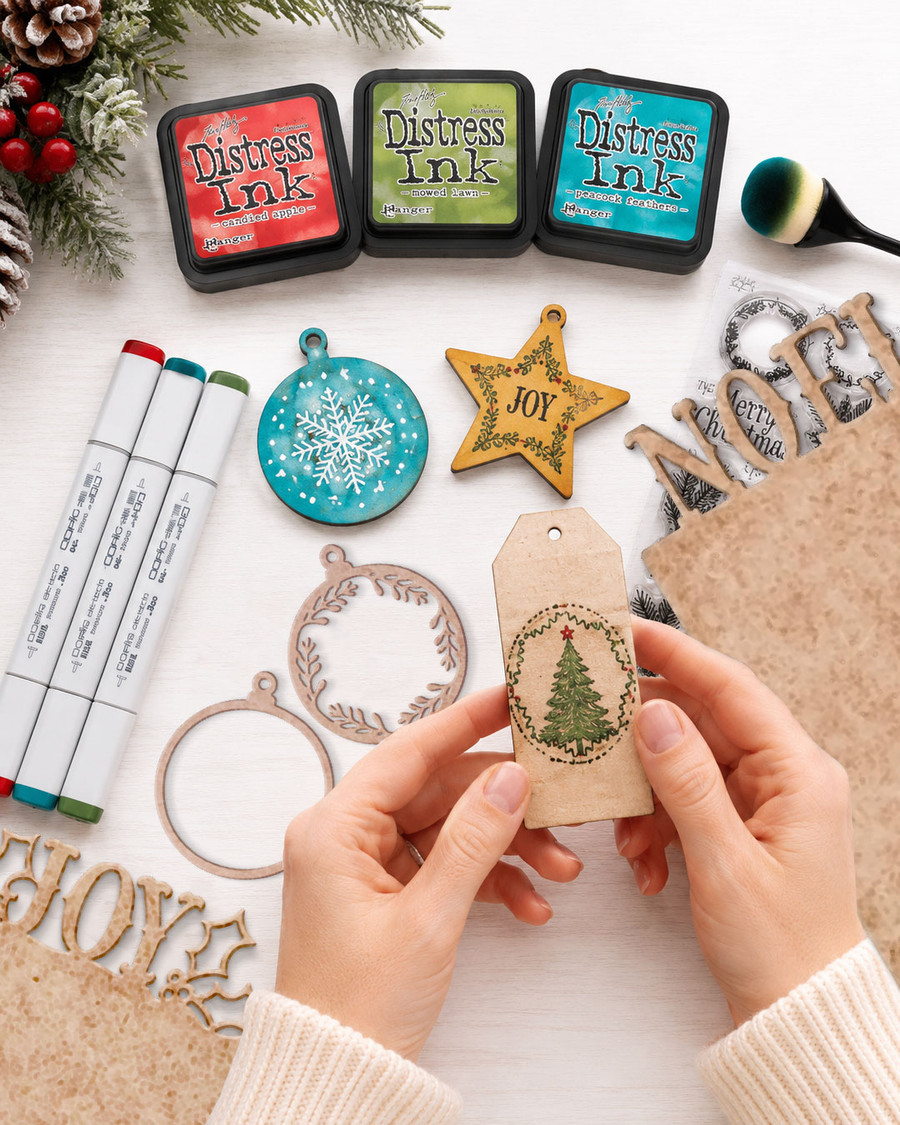 Create & Decorate Christmas MDF Blanks Kit - 60 Pc Wooden Craft Shapes & Tags,| 3mm MDF