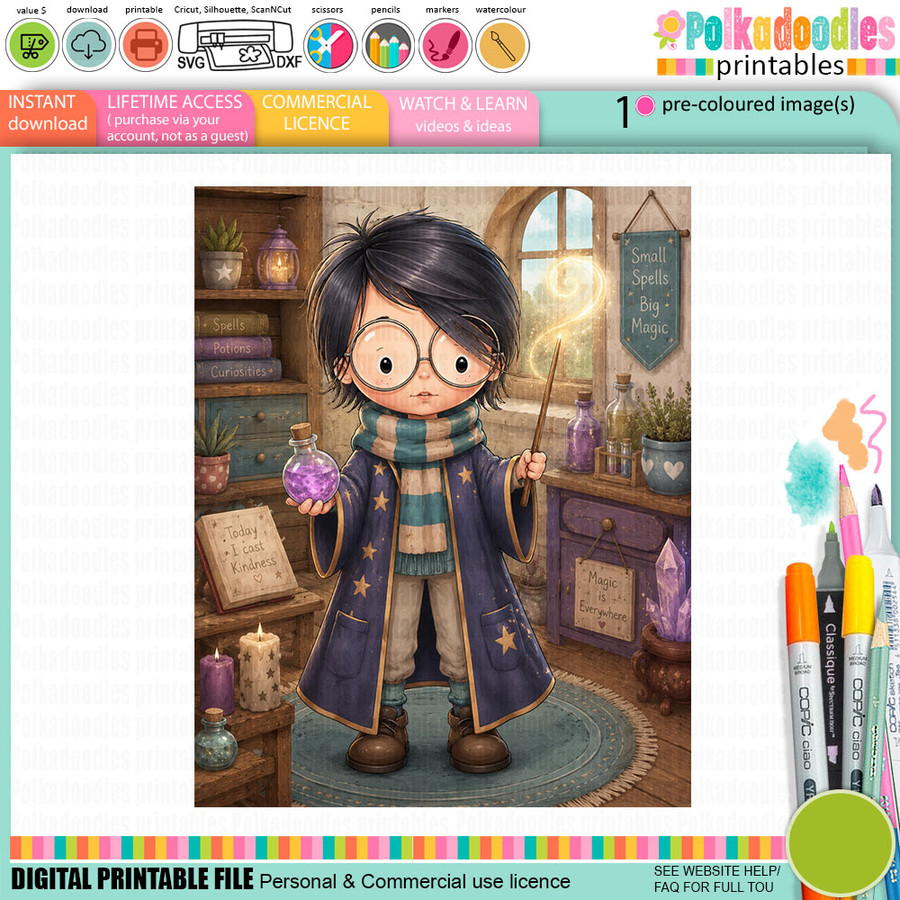 Wizard Magic little Dude - printable colour clipart craft Download for Card Making Scrapbooking Junk Journals , coloring book, Stickers.
