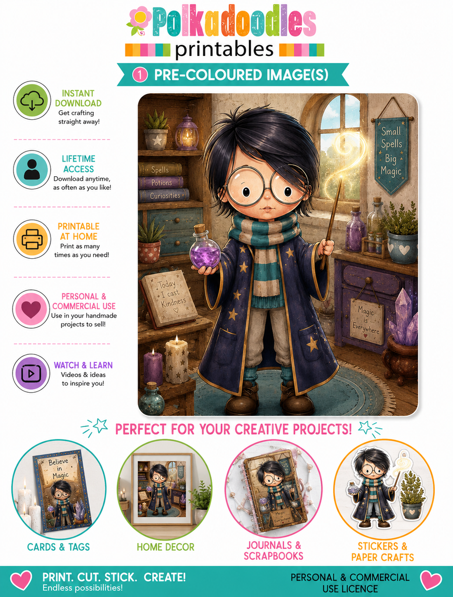 Wizard Magic little Dude - printable colour clipart craft Download for Card Making Scrapbooking Junk Journals , coloring book, Stickers.