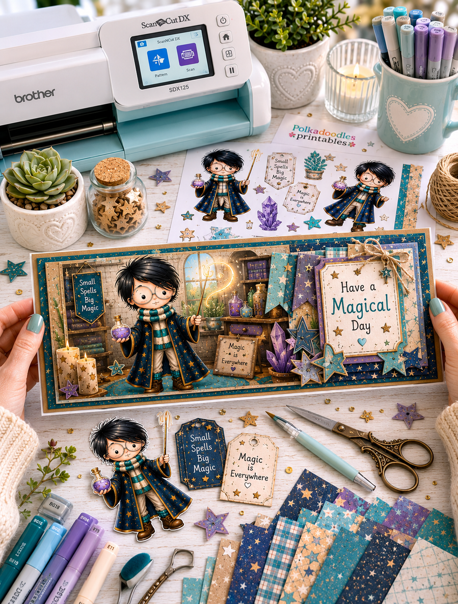 Wizard Magic little Dude - printable colour clipart craft Download for Card Making Scrapbooking Junk Journals , coloring book, Stickers.