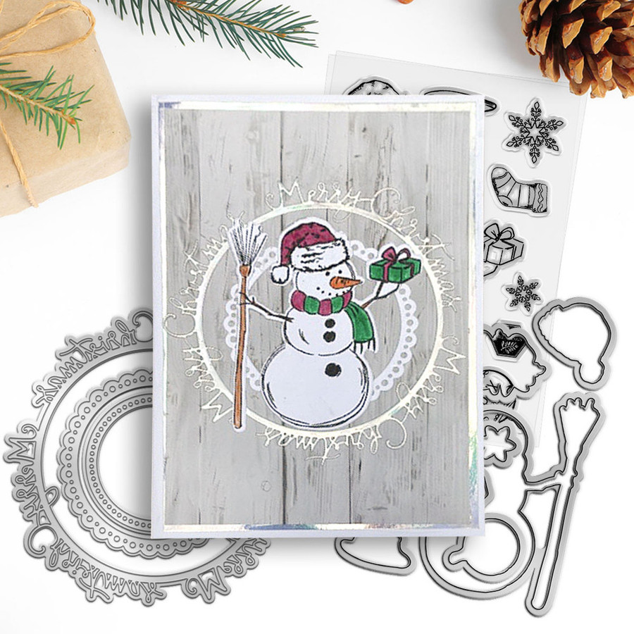 Merry Christmas greetings circle wreath craft card making dies