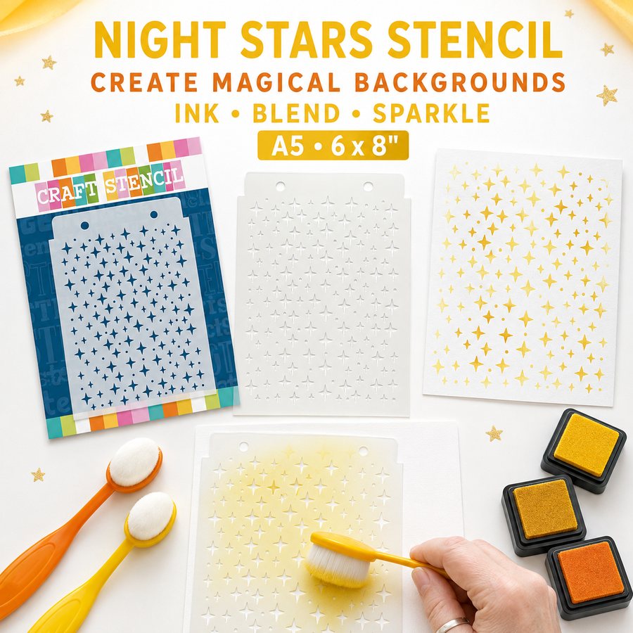 Night Stars stencil A5/6 x 8" (new) - craft, card making, scrapbooking stencil.