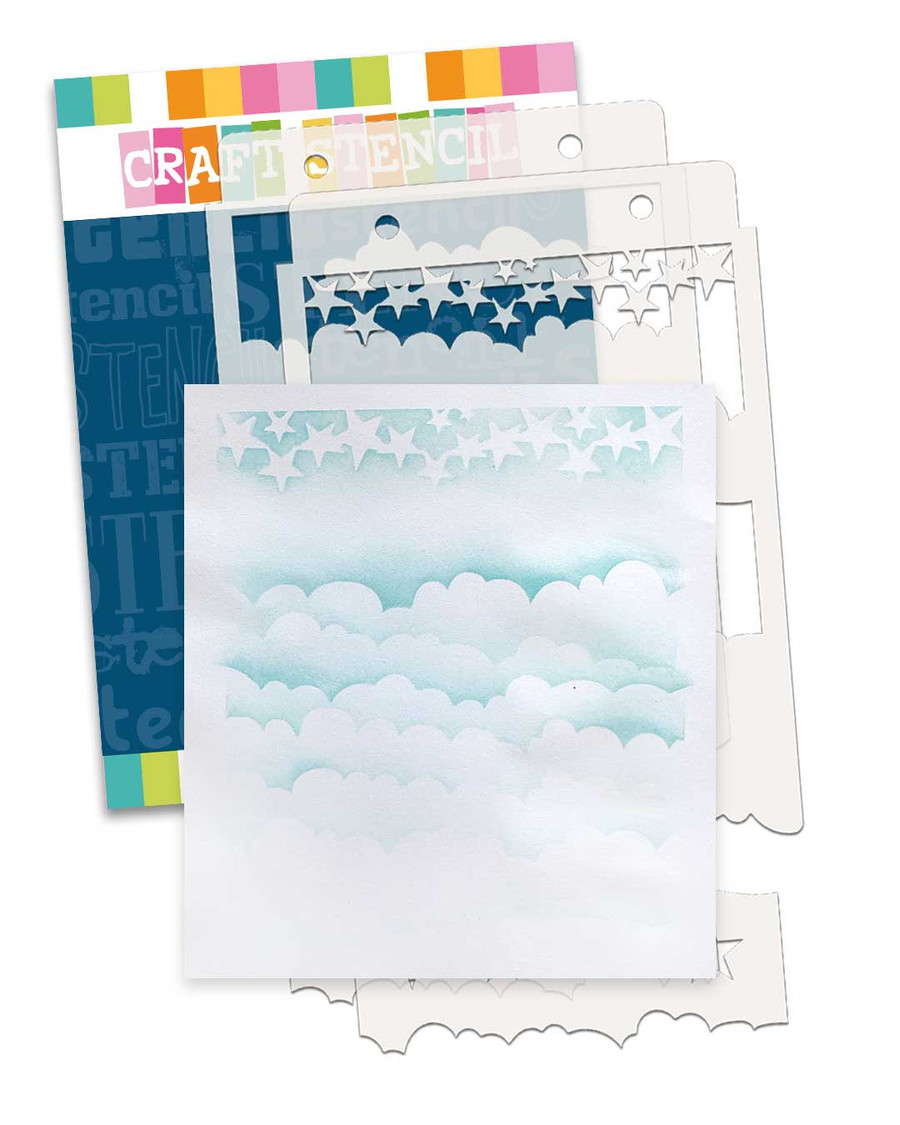 Clever Cloudy Moon layering stencils/masks A5/6 x 8" (new) - craft, card making, scrapbooking stencil.