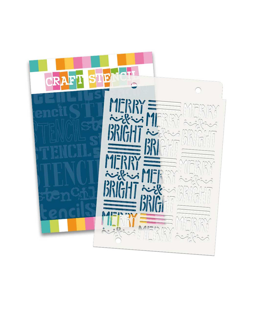 Merry & Bright Text stencil A5/6 x 8" (new) - craft, card making, scrapbooking stencil.