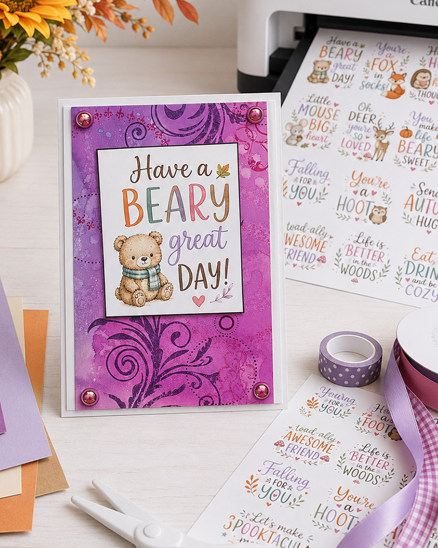 Hello Autumn Greetings 160+ printable sentiment downloads - craft, card making, junk journal, digital scrapbooking.