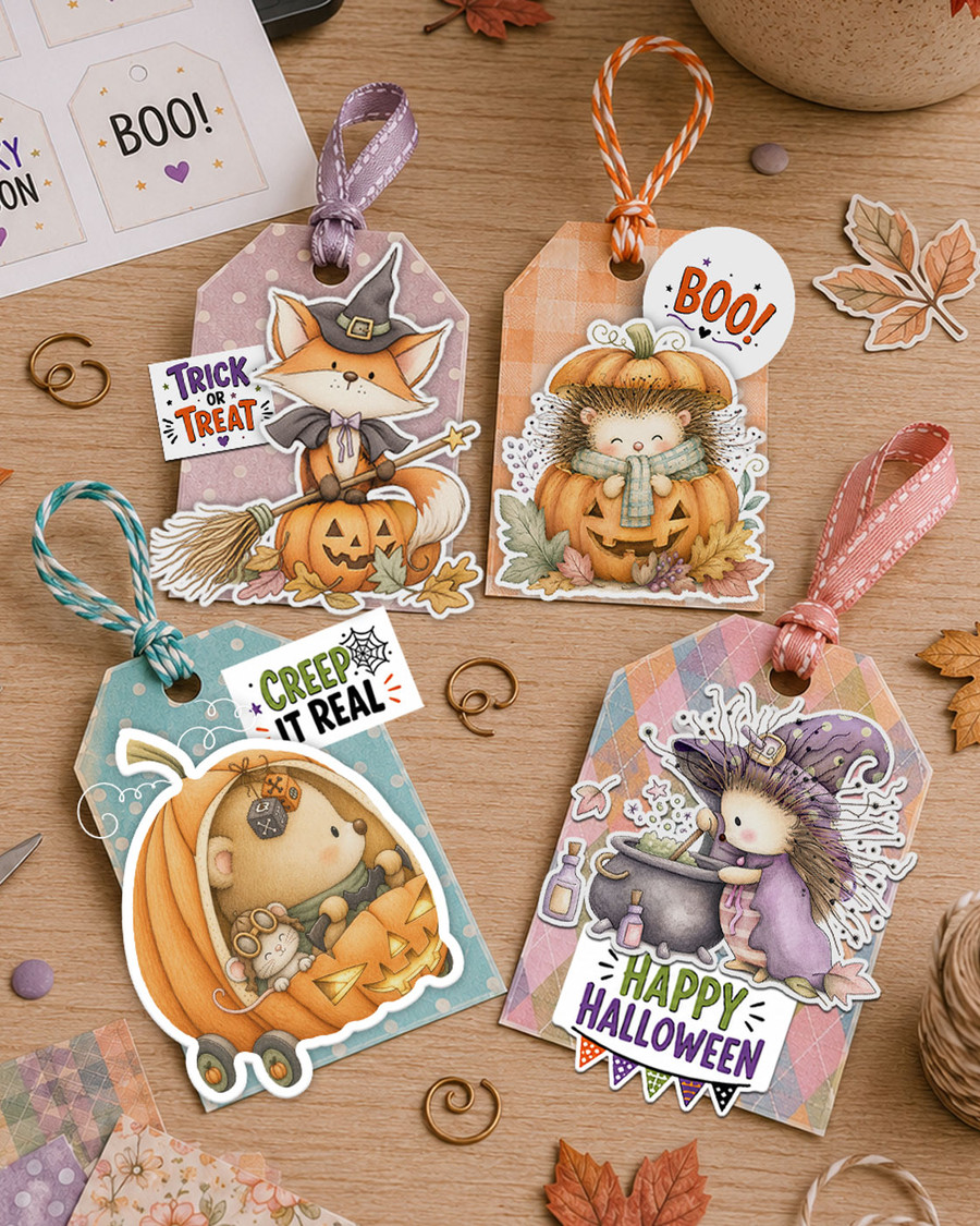 Cute fox witch pumpkin Halloween black and white digital stamp with witch hat, broomstick, jack-o'-lantern and Fall leaves, Autumn woodland printable for card making, colouring, scrapbooking and paper crafts.