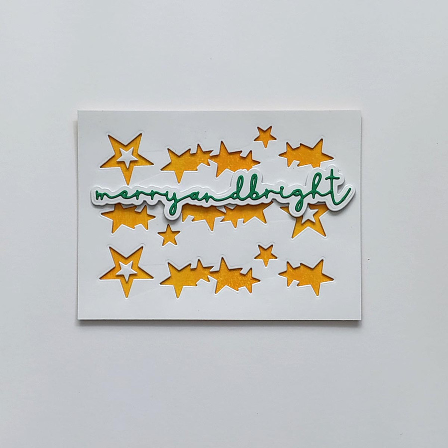 Merry and Bright Christmas greeting craft cutting dies with layered script sentiment and star border for card making