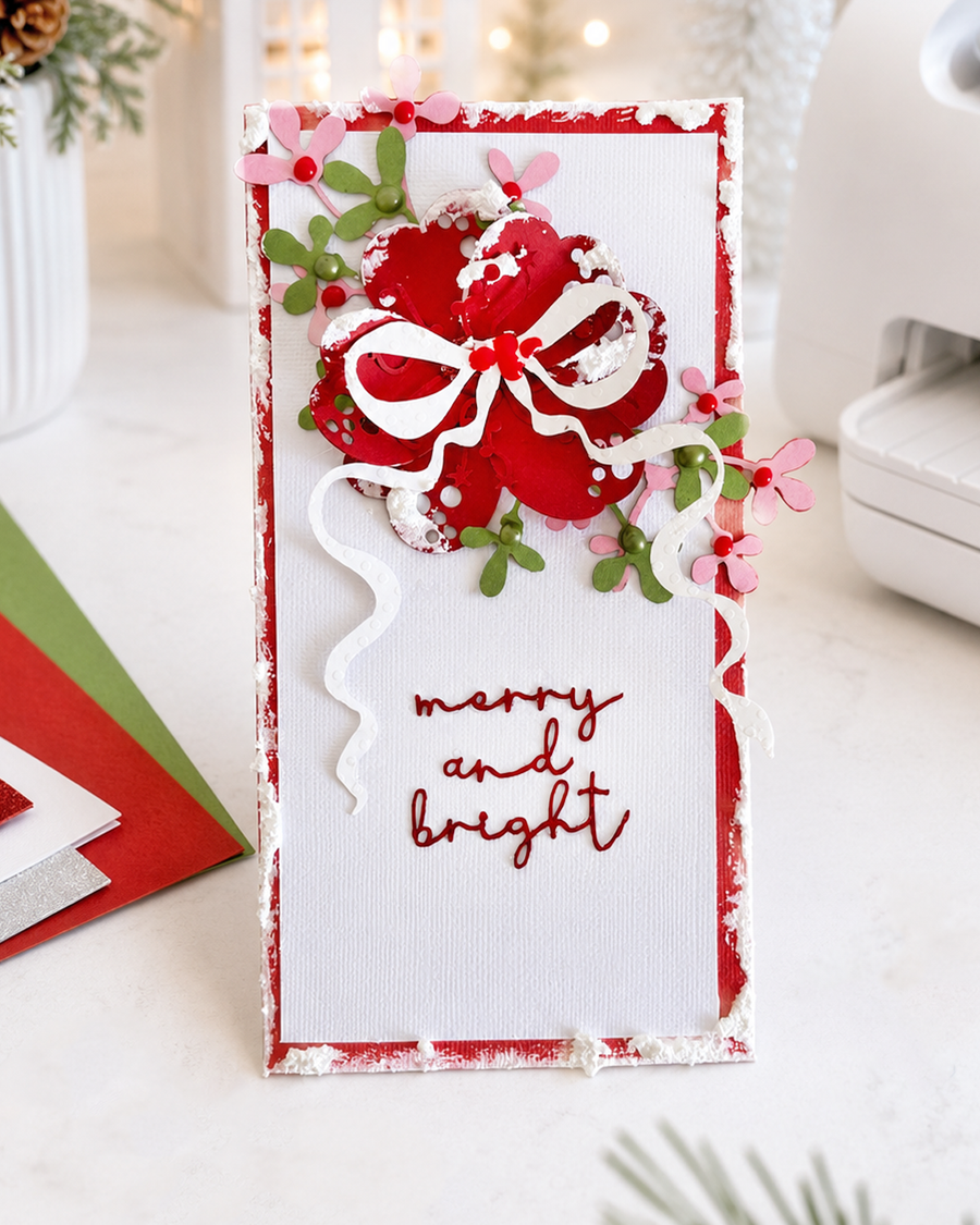 Merry and Bright Christmas greeting craft cutting dies with layered script sentiment and star border for card making