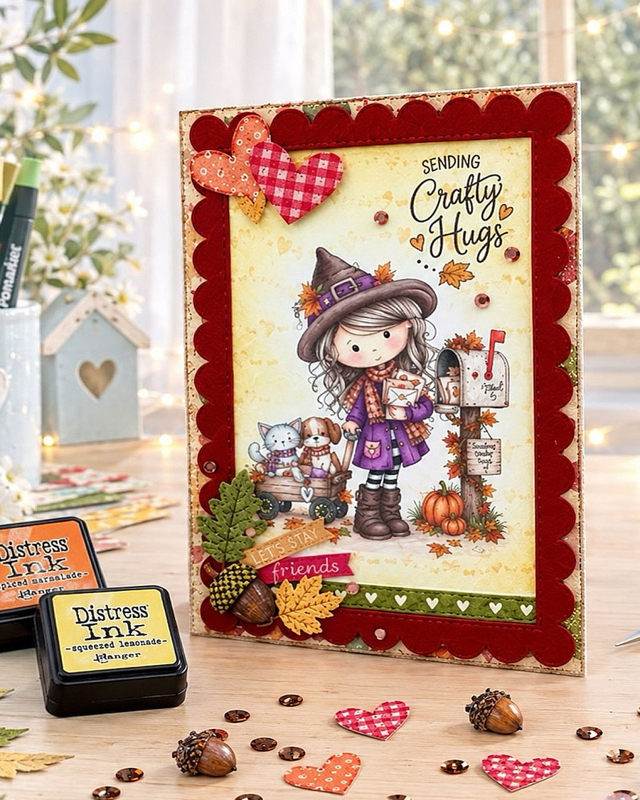 Happy Mail Autumn/Fall Winnie cute girl drawing with mail box, cat and dog, black and white digital stamp for card making craft, coloring, junk journal images, digi scrapbooking and planner printables – digitale Stempel, digitale stempels