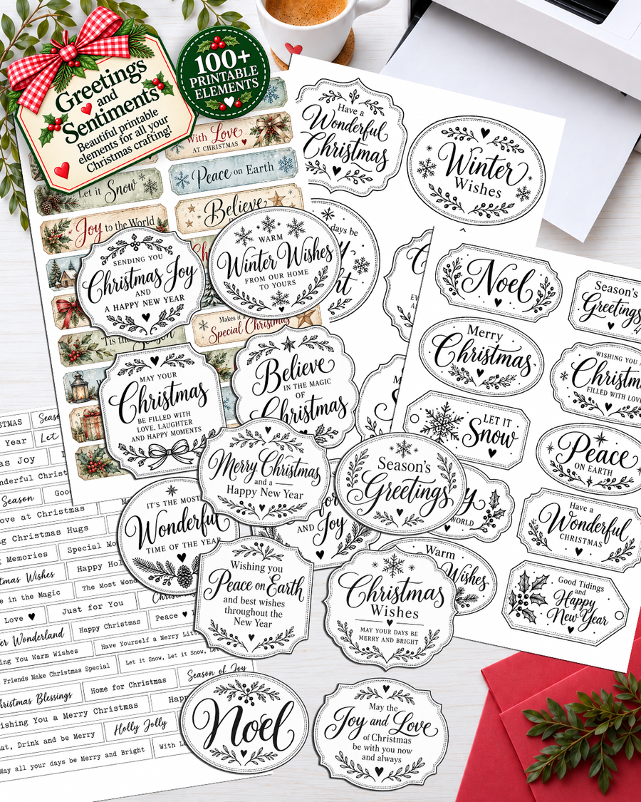 Christmas at the Cottage – Huge Christmas Printable Craft Bundle, Digital Stamps, Clipart, Papers, Card Templates & Ephemera for card making, printable crafting, junk journals, folios, planner elements, digital scrapbooking.