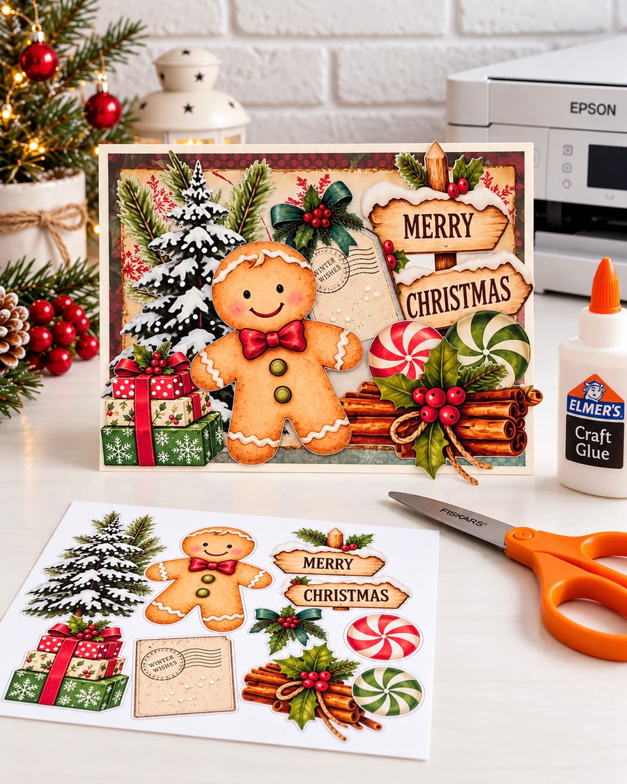 Christmas at the Cottage – Huge Christmas Printable Craft Bundle, Digital Stamps, Clipart, Papers, Card Templates & Ephemera for card making, printable crafting, junk journals, folios, planner elements, digital scrapbooking.