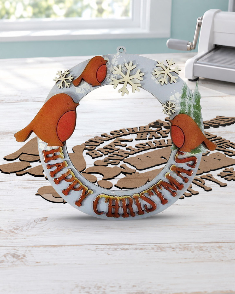 Happy Christmas birds MDF wood craft blanks kit - for card making and crafts, mixed media crafting, junk journaling, planner crafts, scrapbooking, home decor crafting, craft fair sellers.

Includes 32 pieces, 3mm MDF:
Wreath measures approx 22cm
largest bird approx 13cm tall.

This lovely Christmas themed MDF kit is perfect for decorating however you wish.

Use paints, inks or papers and texture pastes to cover the base wreath and circle then layer up with the decorative words and cut birds to make a festice sign or decorative plaque that's useful in so many ways around the home.

3mm MDF.