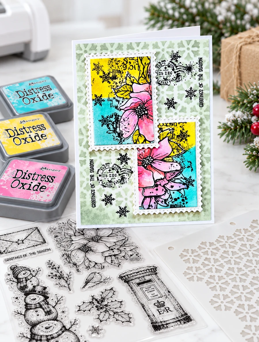 Snowy Greetings clear stamps - photopolymer stamps for card making and crafts, junk journaling, planner crafts, scrapbooking.

Create beautiful cards for Christmas, winter and beyond with our Snowy Greetings Photopolymer Stamp Set. This gorgeous 11-piece collection combines detailed hand-drawn artwork with a wonderfully contemporary, slightly grungy feel, making it perfect for everything from clean and simple cards to layered mixed-media projects.


The set includes a stunning large floral design, a trio of characterful snowmen, traditional post box, envelope, bird, holly and foliage, postal details and versatile greetings.