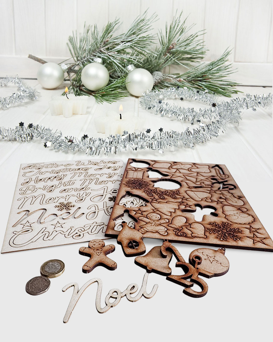 Small Christmas Ornaments & Words MDF & Chipboard kit - 52 pcs - wood blanks for crafting. Add beautiful festive details to your handmade creations with this 52-piece Small Christmas Ornaments & Words MDF & Chipboard Kit. With smaller decorative shapes and elegant script words, it’s perfect for Advent calendars, scrapbooking, junk journals, handmade books, albums, cards and Christmas home décor.