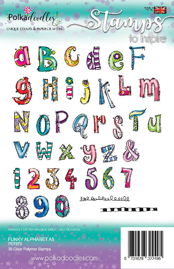 Funky Alphabet A5 stamp set -  39 clear Polymer stamps