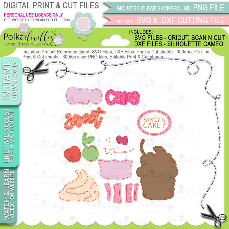 Sweet Cake SVG & DXF Print & Cut Files - printable download bundle