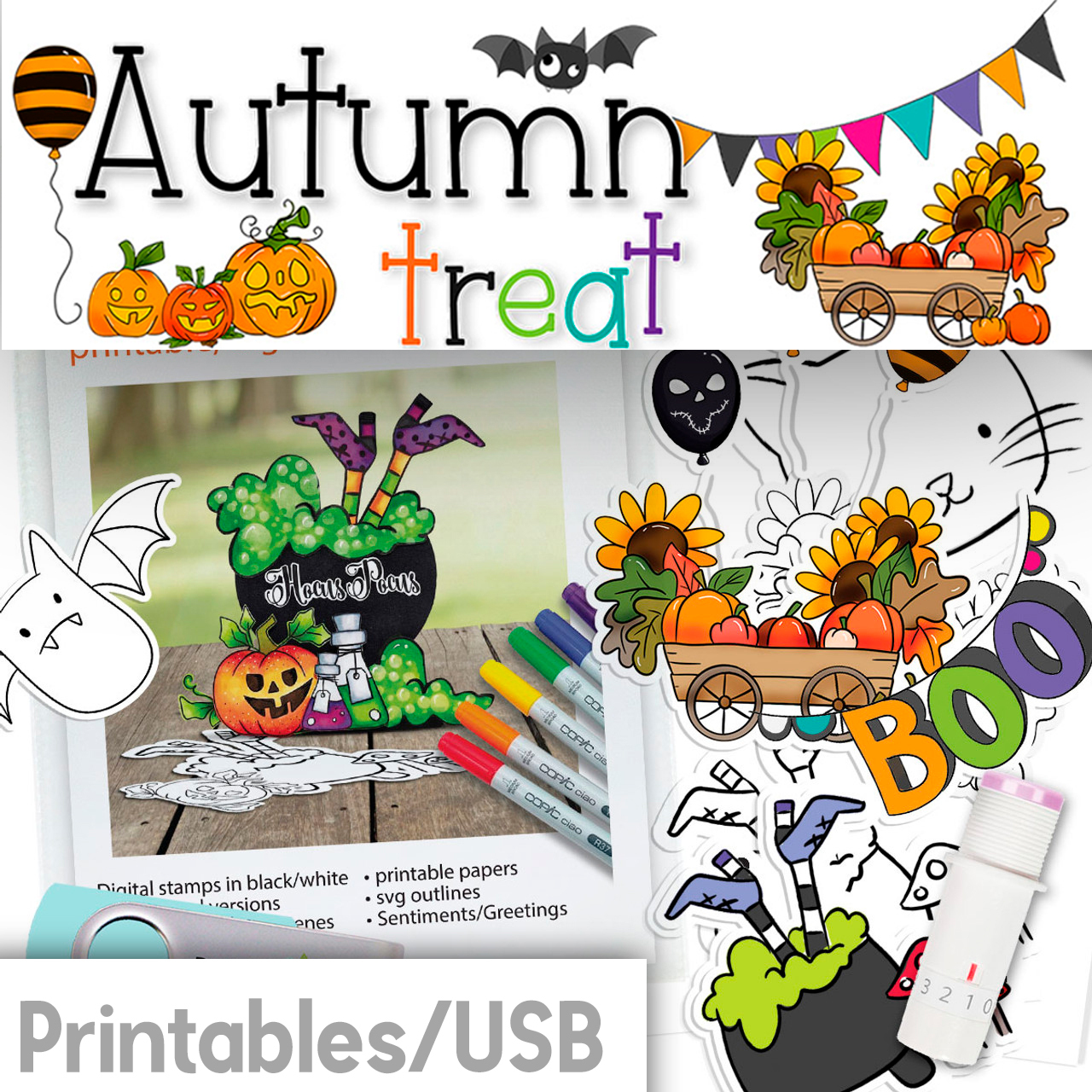 Halloween autumn fall printable stamps, digital crafting, clipart, digital art, printables for card making, crafting, scrapbook, stickers