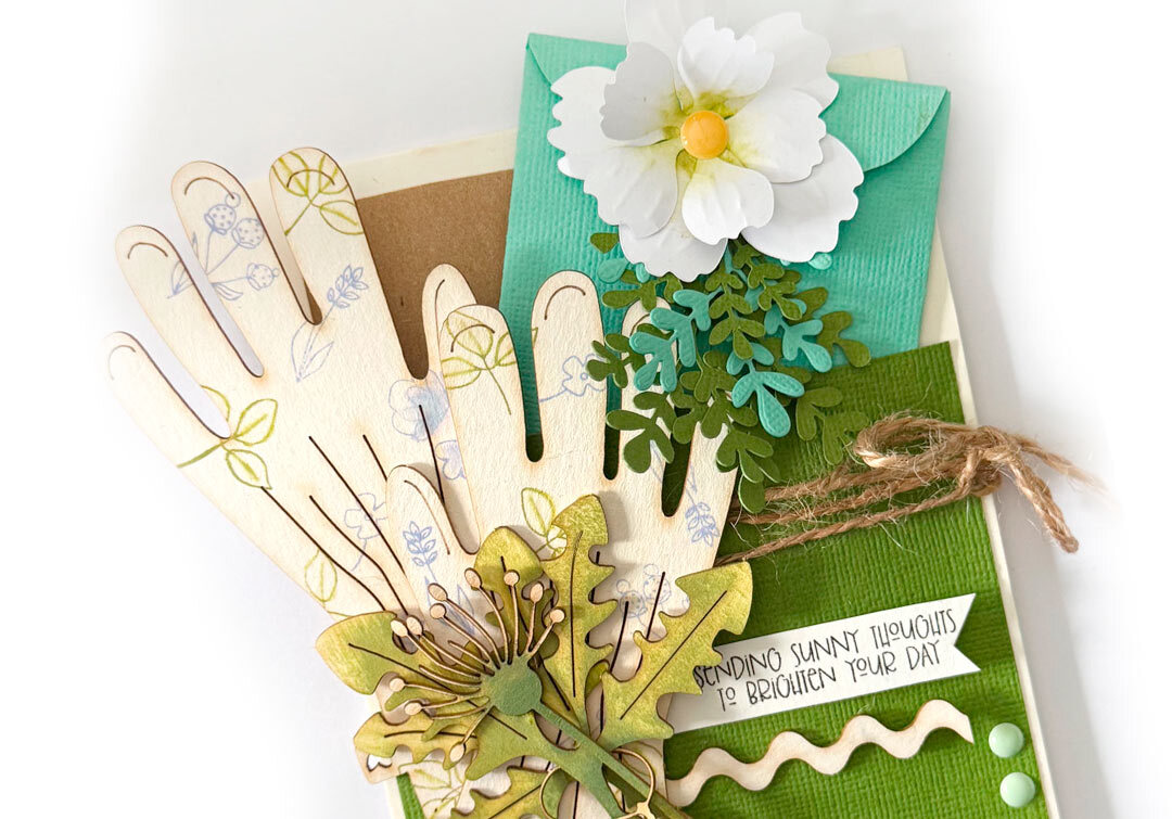 Pretty handmade card with a gift card seed packet - free template