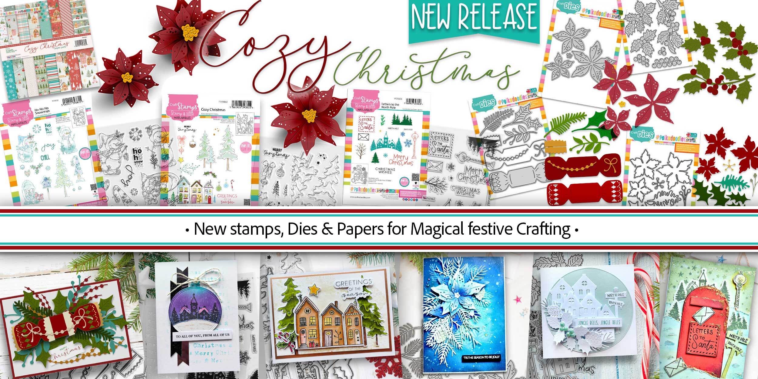 Christmas holiday stamps, dies, scrapbook papers, scandi stamps, card making stamps, festive stamps and dies, crafting, snowman stamps, house stamps, pretty stamps, cracker dies, poinsettia stamps dies