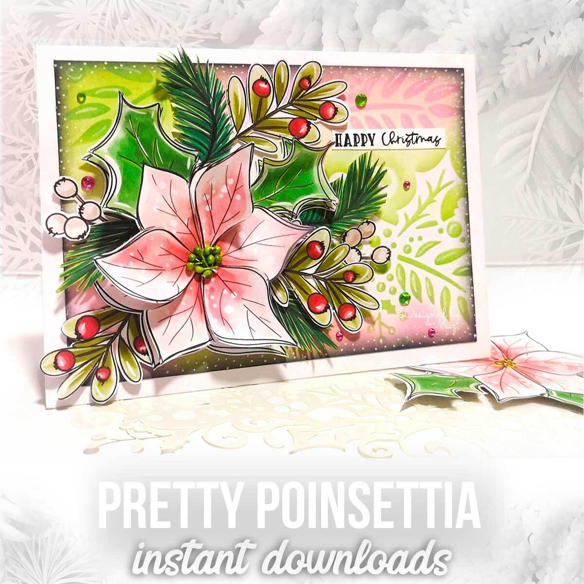 Pretty poinsettia digital stamp printable clipart for crafts, card making, scrapbooking, printable stickers, journaling, DIY stationery