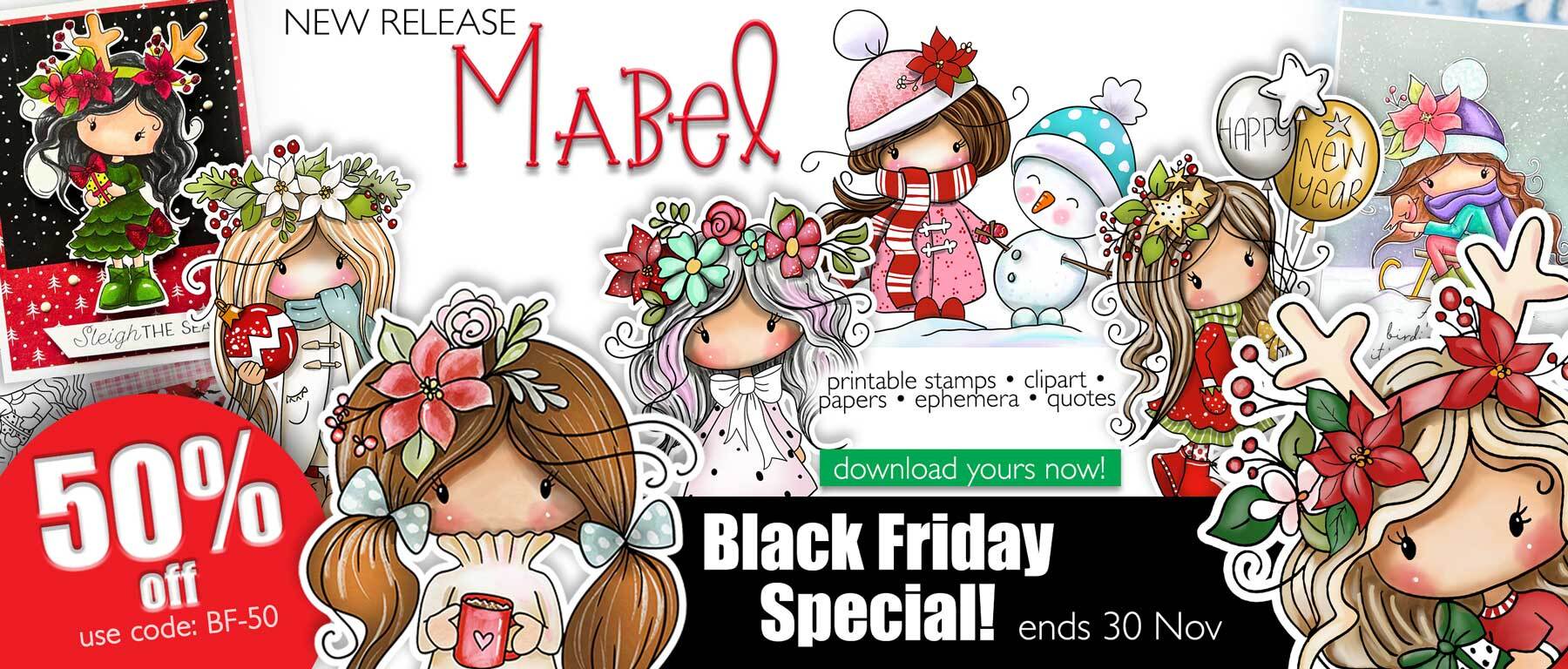 Mabel-cute christmas holiday craft printable digital stamps clipart coloring stickers downloads
