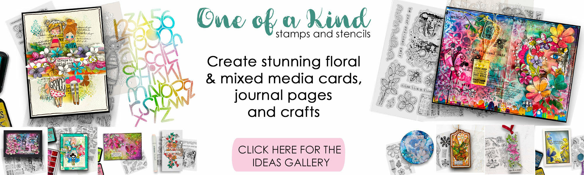 one of a kind mixed media flower stamps and stencils for card making, craft, scrapbook, journals