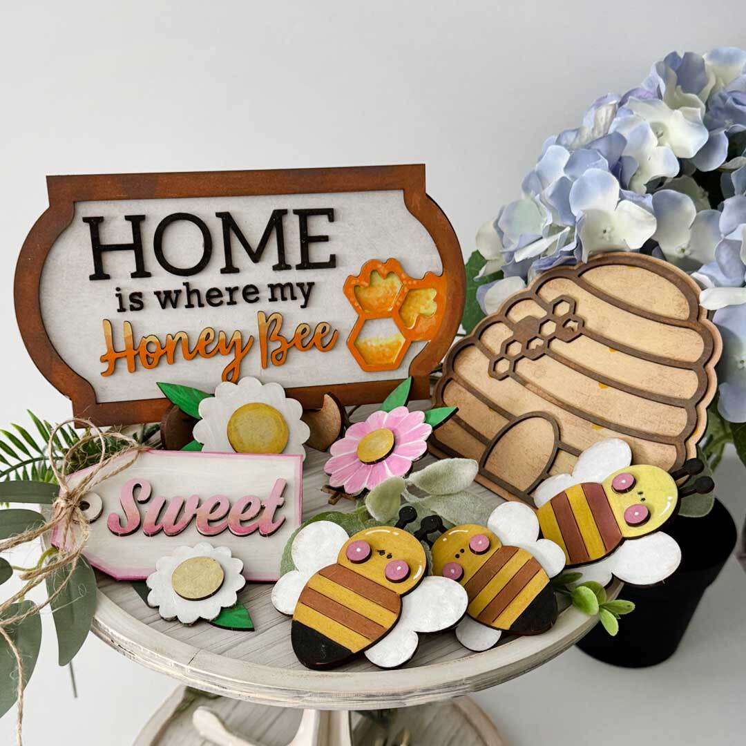 Home is Where My Honey Bee Sign. MDF Craft Kit – Wooden shape craft kit to decorate, handmade gift