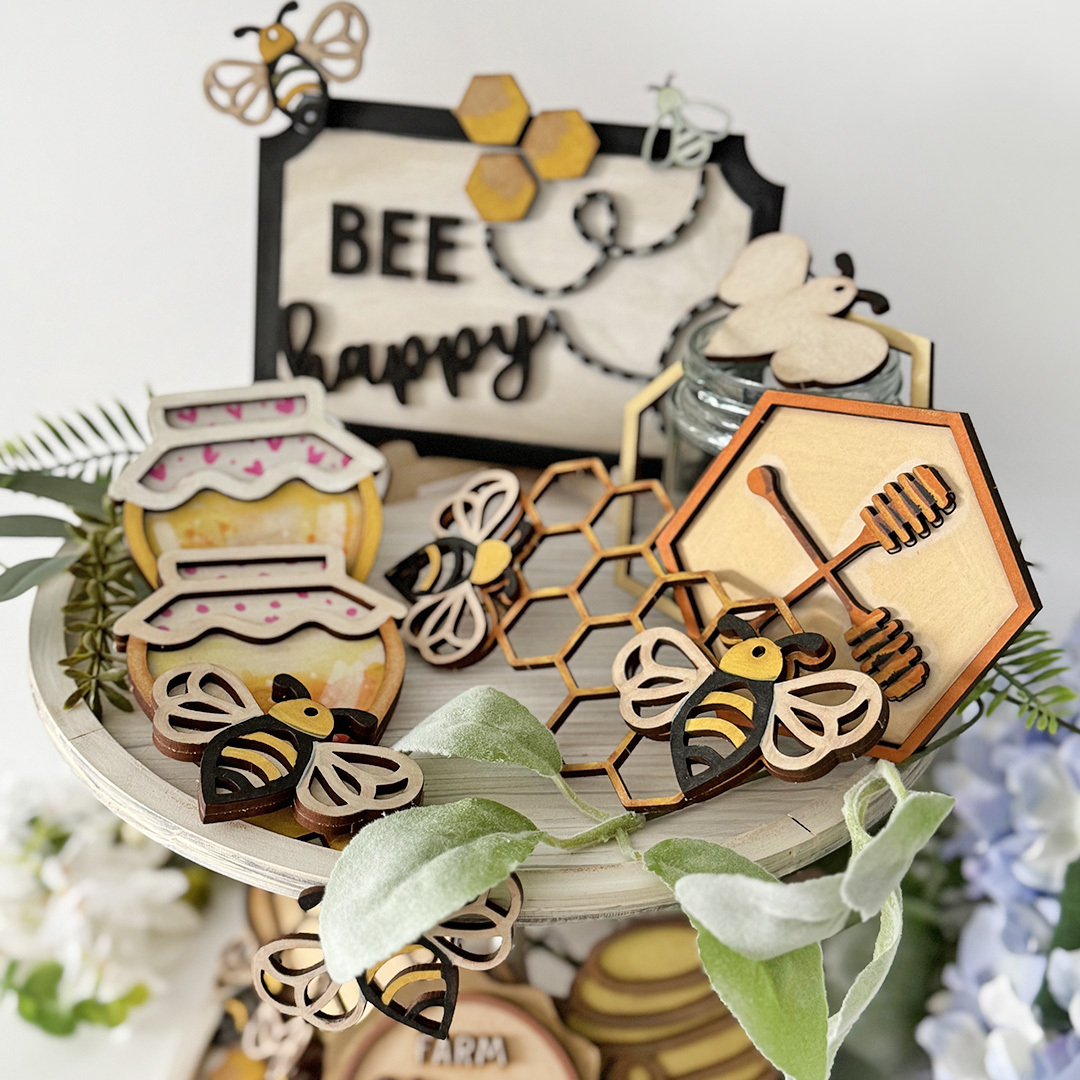 Honey Bee Farm Tiered Tray. MDF Craft Kit – Wooden shape craft kit to decorate, handmade gift