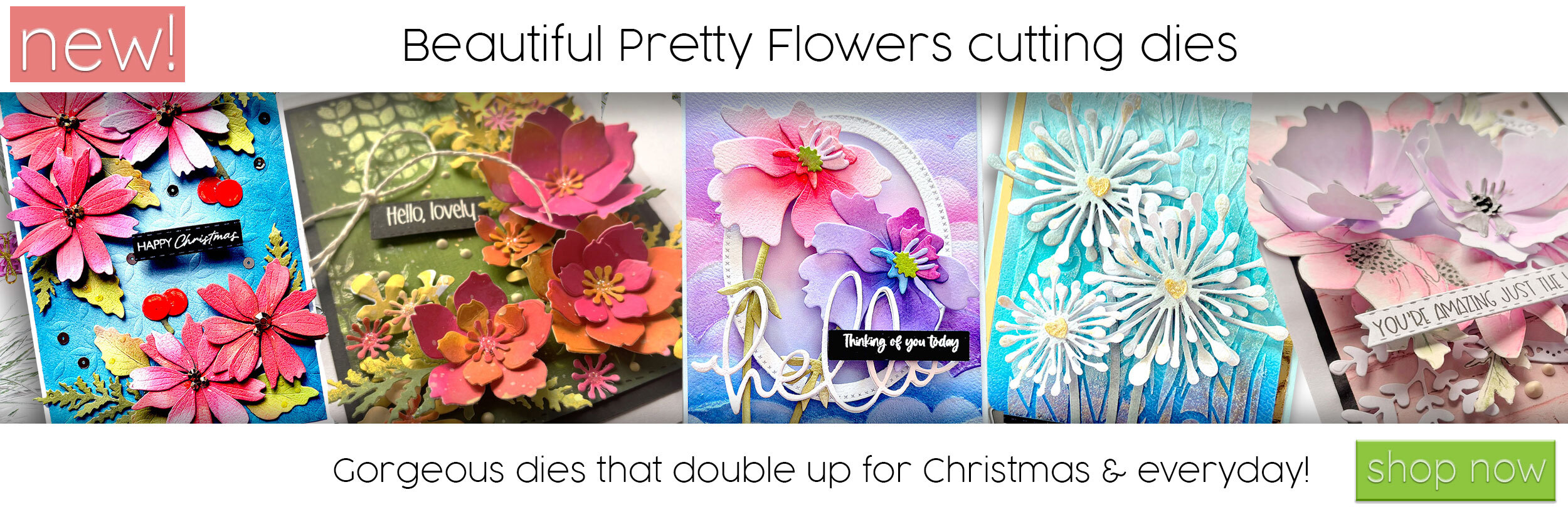 Beautiful pretty flower craft and card making cutting dies. Gorgeous florals for Christmas Holiday crafts, birthdays and all year round occasions