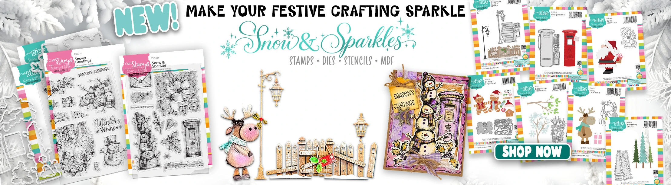 Snow & Sparkles Snowman craft stamps, dies, stencils, mdf wood blanks for Christmas holiday card making, crafting, scrapbooking, junk journals