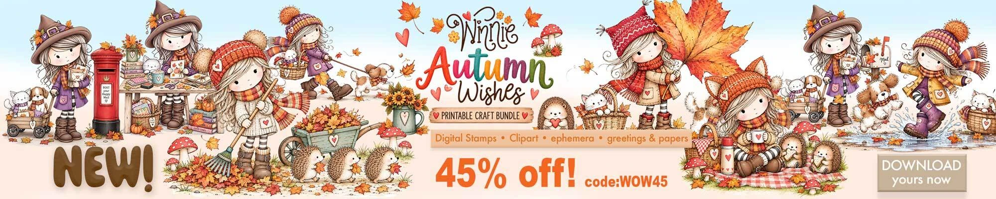 45% off Cute Autumn digital stamps & clipart for card making, crafts, junk journal, digiscrap