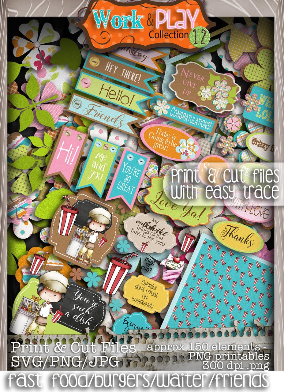 Fast Food/Waiter/burger bundle kit - Digital Stamp Craft Scrapbooking Download