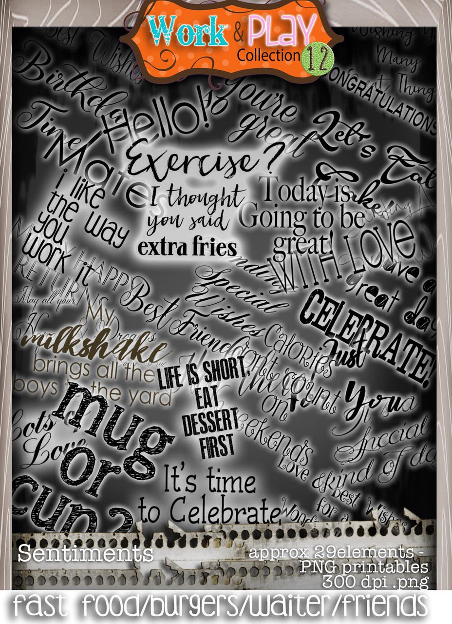 Fast Food/Waiter/burger bundle kit - Digital Stamp Craft Scrapbooking Download