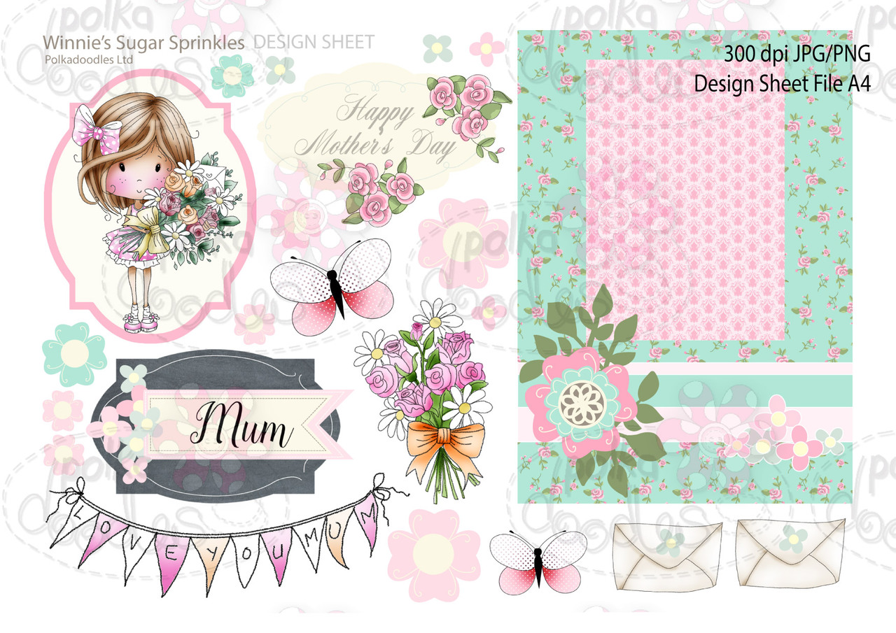 Winnie Sugar Sprinkles Springtime DESIGN SHEET 3 - Printable Crafting Digital Stamp Craft Scrapbooking Download