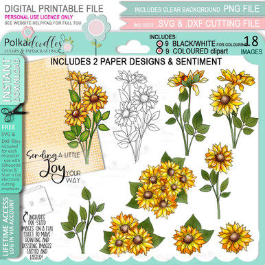 Blooms 3 Flower bundle - digital stamp, digistamp for cards, cardmaking ...