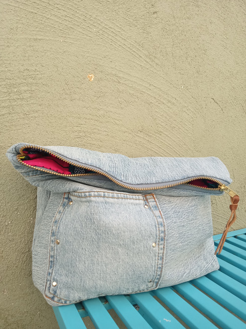 VIVIAN CLUTCH/ UPCYCLED DENIM STUDDED POCKET
