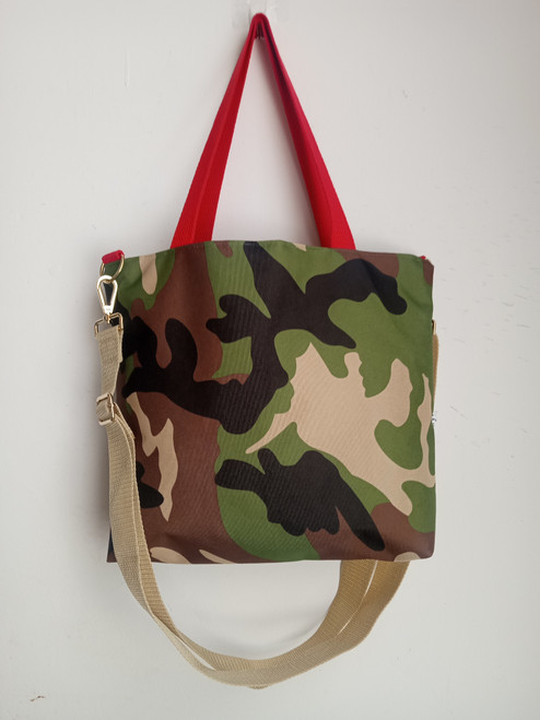 CAMO POP TOTE/NEON RED+TAN